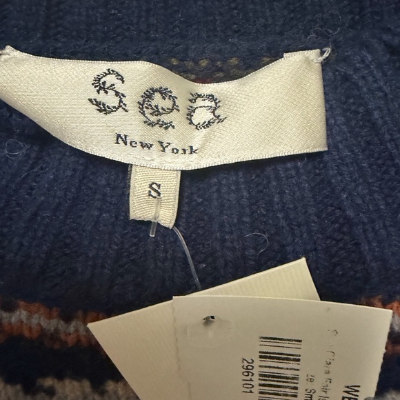 Sea New York Navy Knit Vest with Striped Sleeves - Picture 4 of 5